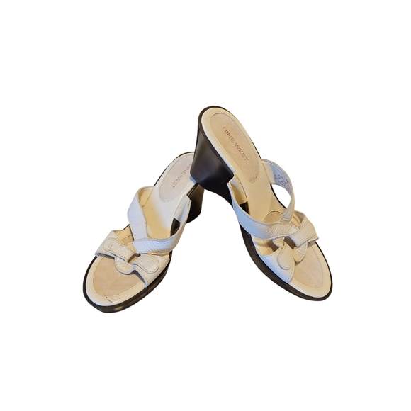 Nine West Black and White Wedge Sandals with Decorative Straps - Picture 2 of 6